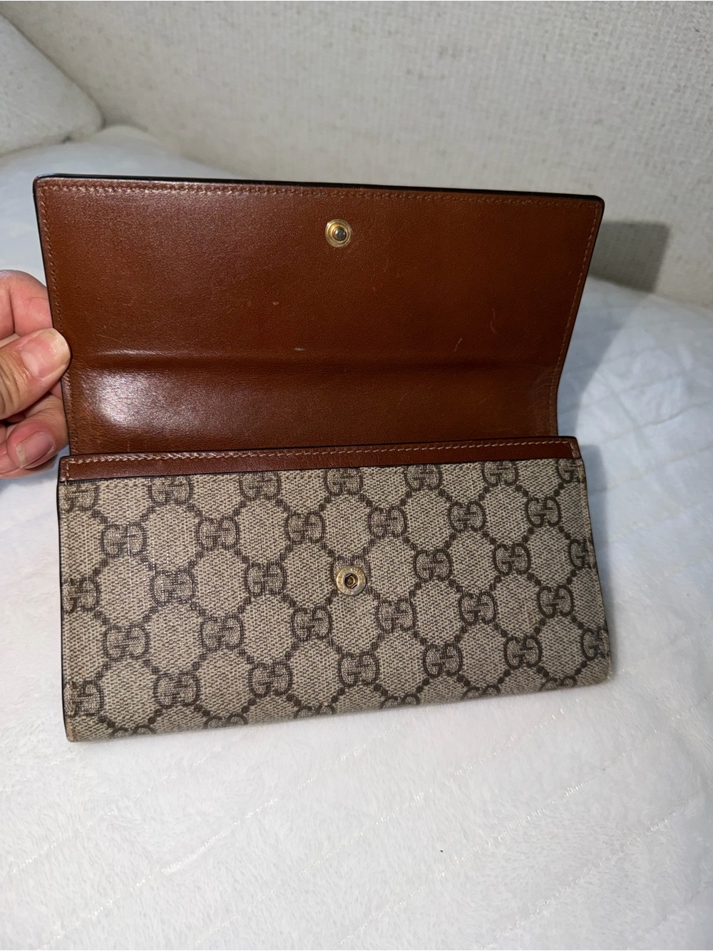 Gucci Tan Leather & GG Monogram Continental Wallet - Picture 5 of 11
